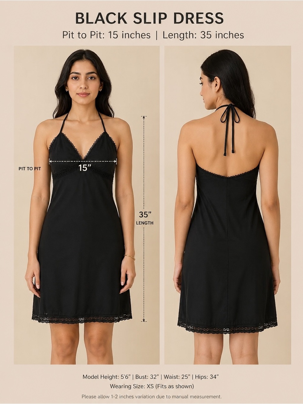 Poet Black Lace-Trim Slip Dress